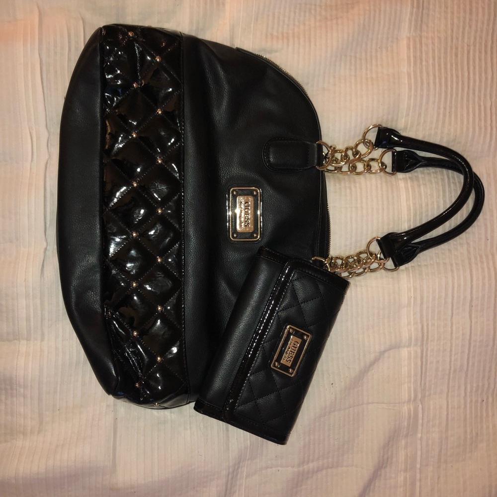 Authentic black Guess large tote and wallet